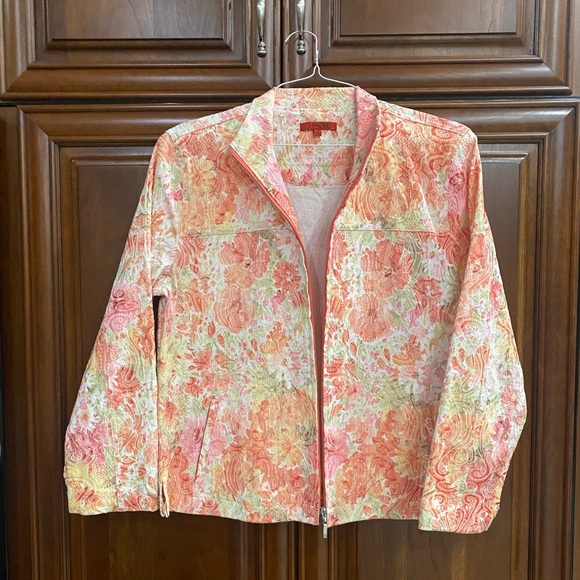 Ladies Medium Jacket Spring Colors Long Sleeve Zipper Pockets Peach Green Joni B - Picture 1 of 15
